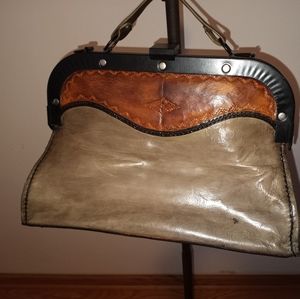 Sachel style Womens leather Purse grey and black
